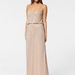 ✨ Nude Beaded Column Gown – Worn Once – Size 0 (Fits 0-2)✨